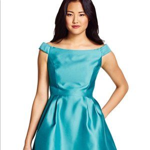 Adrianna Papell off shoulder teal Mikado cocktail dress